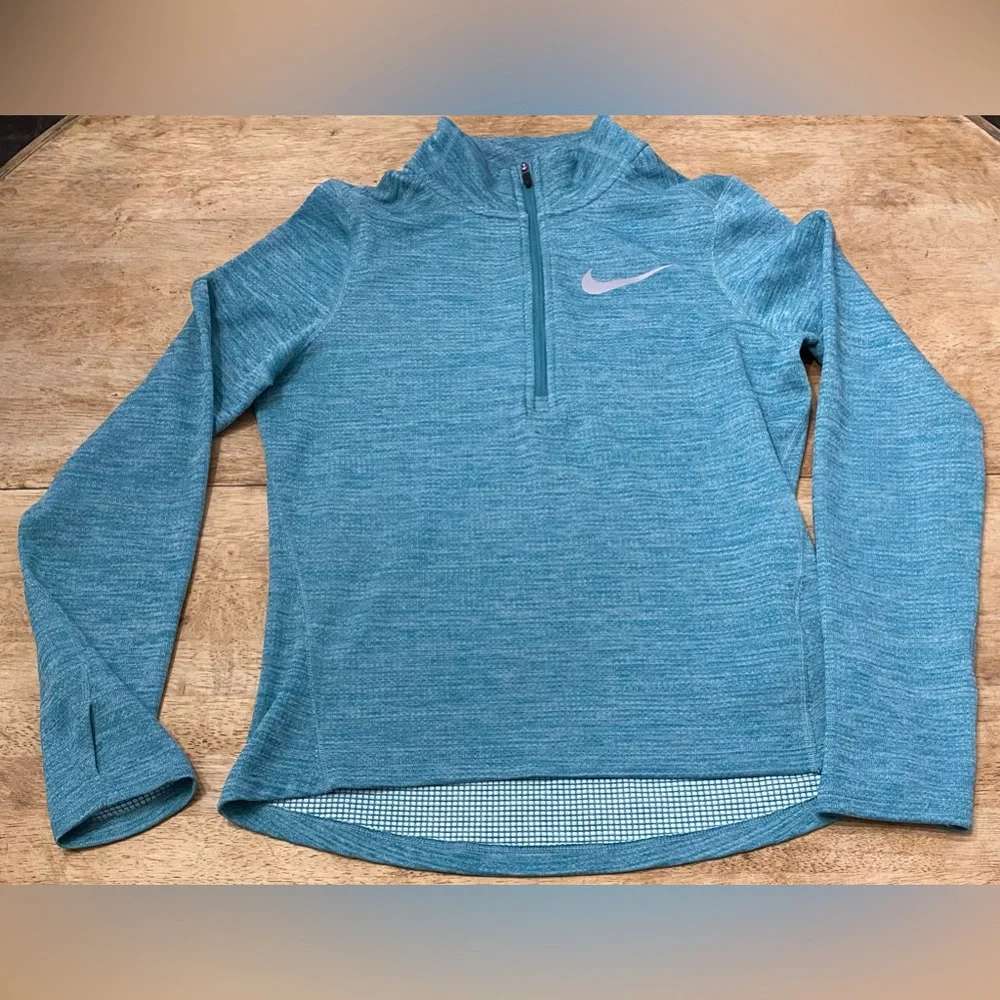 Nike Dri Fit Youth XL‎ Striated Teal Green Poly Quarter Zip Athletic Pullover